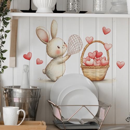 Vinilo decorativo conejo acuarela con corazones miniatura 6