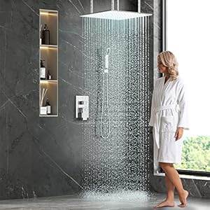 20 Inch Extra Large Full Body Shower System Bathroom Luxury Rain Mixer Shower Combo Set Ceiling Mounted Rainfall Shower Head Faucet Polished Chrome (Contain Shower Faucet Rough-In Valve Body and Trim) 20 Inch Extra Large Full Body Shower System Bathroom Luxury Rain Mixer Shower Combo Set Ceiling Mounted Rainfall Shower Head Faucet Polished Chrome Contain Shower Faucet Rough In Valve Body and Trim