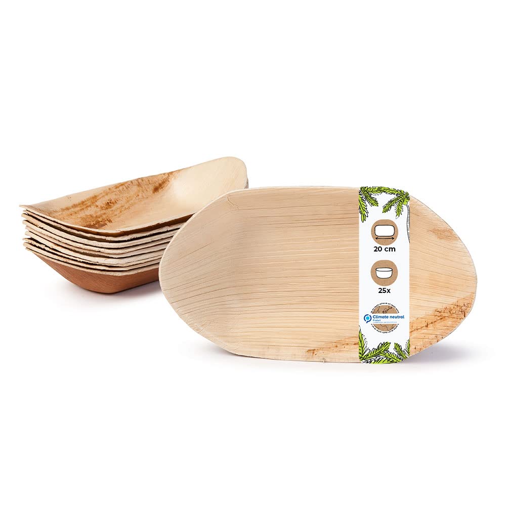 BIOZOYG Palmware - Palm Leaf Bowl for finger food I Disposable tableware biodegradable, compostable I Disposable bowls serving dish Dip bowl Snack bowl I 25 pieces Party boat 20 cm