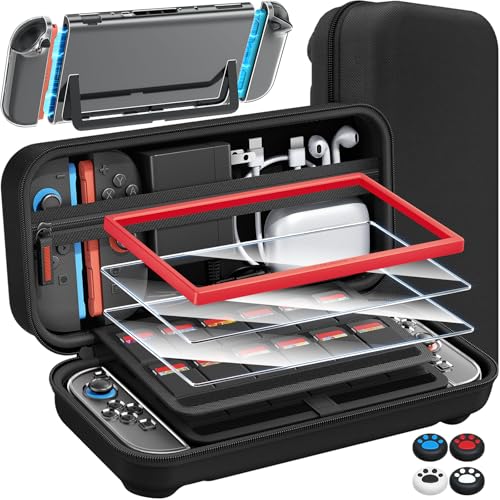 Fenolical Accesorios 14 en 1 Compatible con Nintendo Switch 2, Funda de Almacenamiento para Switch 2,Estuche Protector con Protector de Pantalla de Vidrio,con 2 Guías,4 Protectores de Joystick etc.