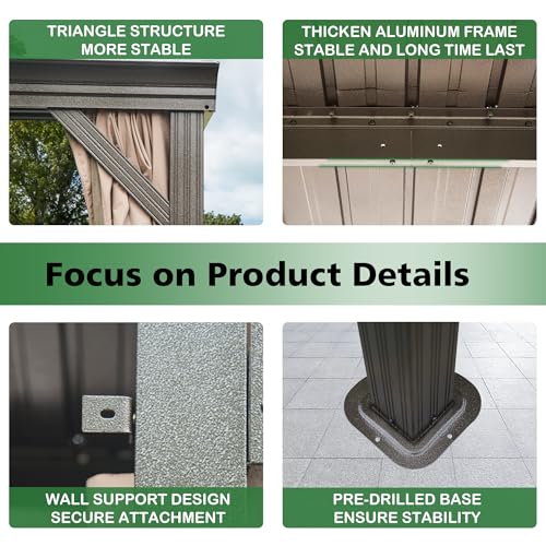 10x12leantogazebooutdoorwallmountedgazeboaluminumframehardtoppergolawithgalvanizedsteelslopingroofforpatiodeckgardenbackyardcurtainandnettingincluded Urban Country Home Decor 10 x 12 lean to gazebo outdoor wall mounted gazebo aluminum frame hardtop pergola with galvanized steel sloping roof for patio deck garden backyard curtain and netting included urban country home decor