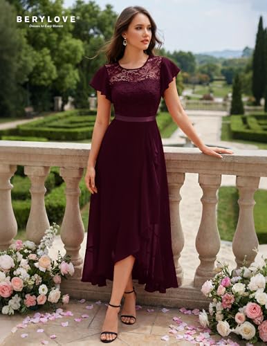 Image of BeryLove Formal Dresses for Women 2026 Wedding Guest with Slit Cocktail Elegant Lace Long Prom Dress