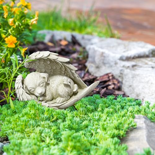 YUZHEDM Katze Hund Engel Gartendeko Figuren 11,5cm x 8cm Haustier Denkmal Grab Marker Tribut Statue Harz Engel Gartendeko Figuren Ewiges Denkmal Haustiergedenkstein Geeignet für Lnnenhof Lnnenbereich