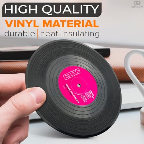 Image of 6Pcs Vinyl Record Coasters for Drinks - 4.1 inch Retro Gift Record Player Coasters for Desk - Durable and Heat-Resistant Mini Vinyl Records Set to Decorate Home Bar, Kitchen or Office