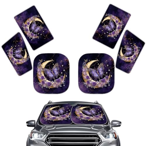 Image of Purple Butterfly Sun Shade for Car Windshield Foldable Side WindowSun Shade for Sun Auto Vehicle Shield Reflector Blocking Screen Cover Fit Car Front Window 6 PCS