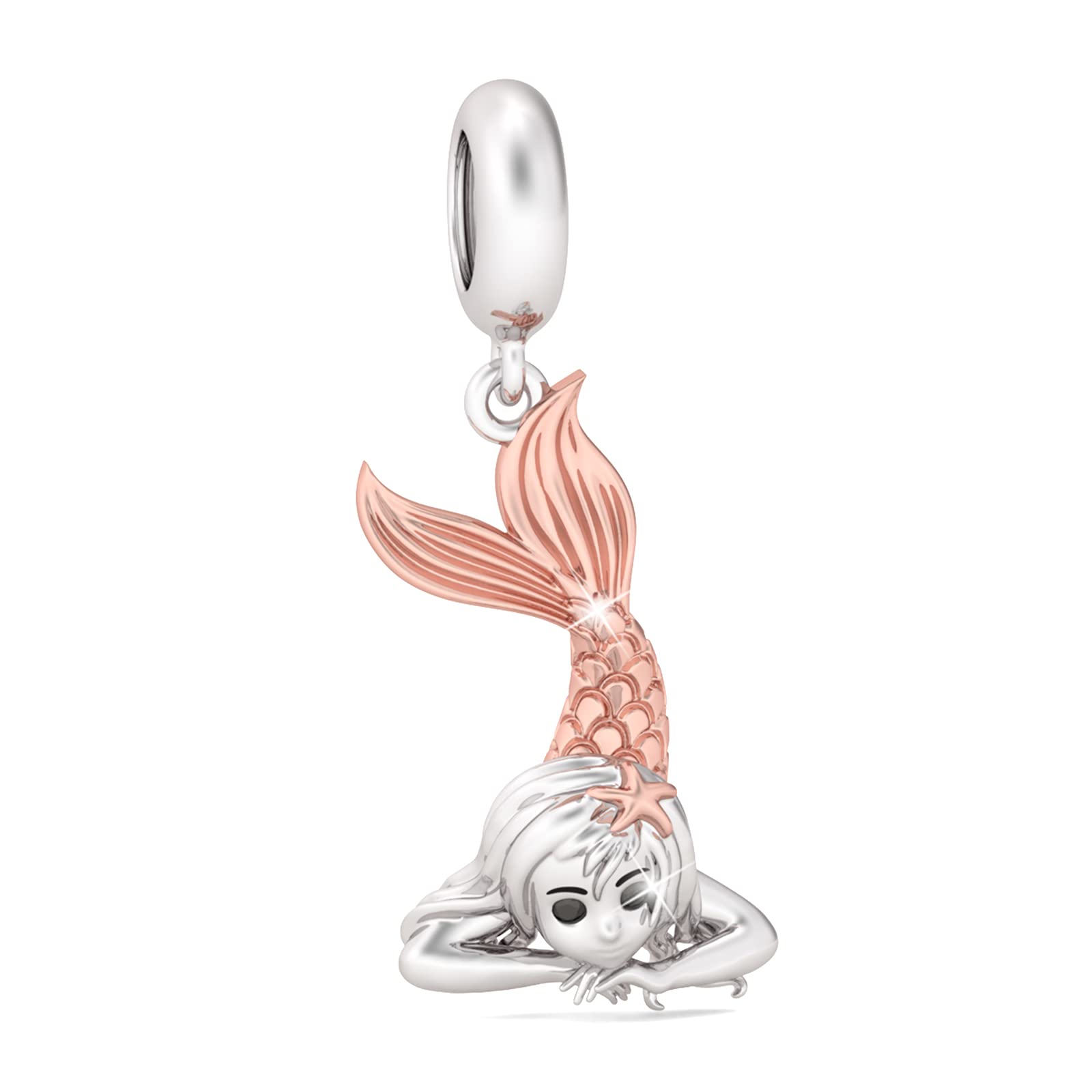 GNOCE Charm Ciondolo a forma di unicorno, in argento Sterling 925", anima e spirito divino, con ciondolo in oro con CZs, compatibile con bracciali e collane