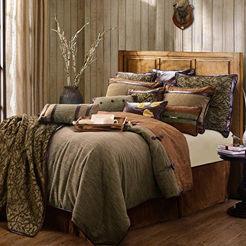 HiEnd Accents Highland Lodge 5 Piece Comforter Set, Warm Bedspread, Super Queen Size, Rustic Cabin Western Luxury Bedding Set, 1 Comforter, 1 Bed Skirt, 2 Pillow Shams, 1 Accent Pillow