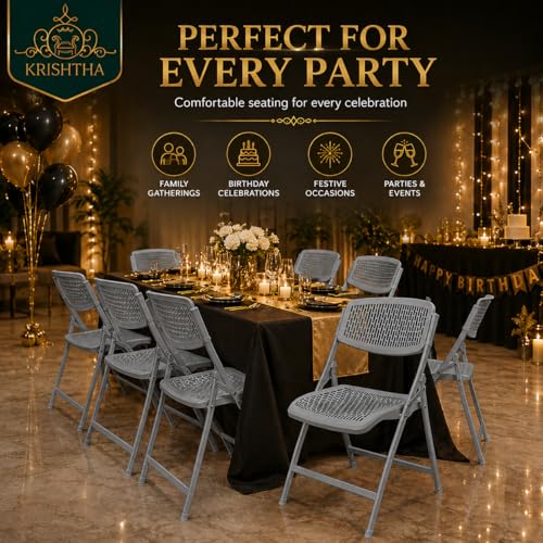 Image of Folding Metal Chair with Nylon Seat and Backrest for Home /Kitchen /Study Chair and Restaurant /Outdoor Chair (Grey)