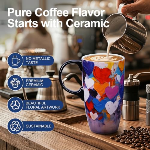 Mug de cerámica para viaje 17 oz con tapa y diseño abstracto miniatura 4