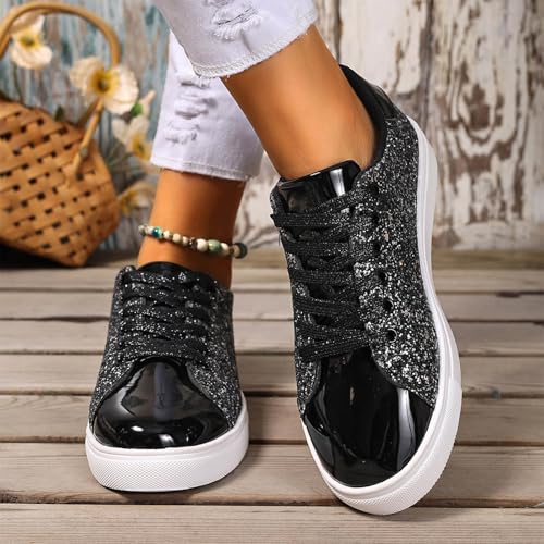 Glitter Sparkly Low Top Sequins Lace Up Tennis Shoes Shiny Orthopedic Walking Shoes Womens Bling Sequin Leather Non Slip Platform Sneakers Dressy Comfortable Sneakers for Women4