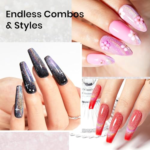 beetles Gel Polish 15ml Holographic 9D Cat Eye Shiny Glitter Rainbow Effect Cat Eye Soak Off Uv Gel Nail Polish with Magnetic Stick for DIY Nail Salon Fall Nail Art Nails - Image 7