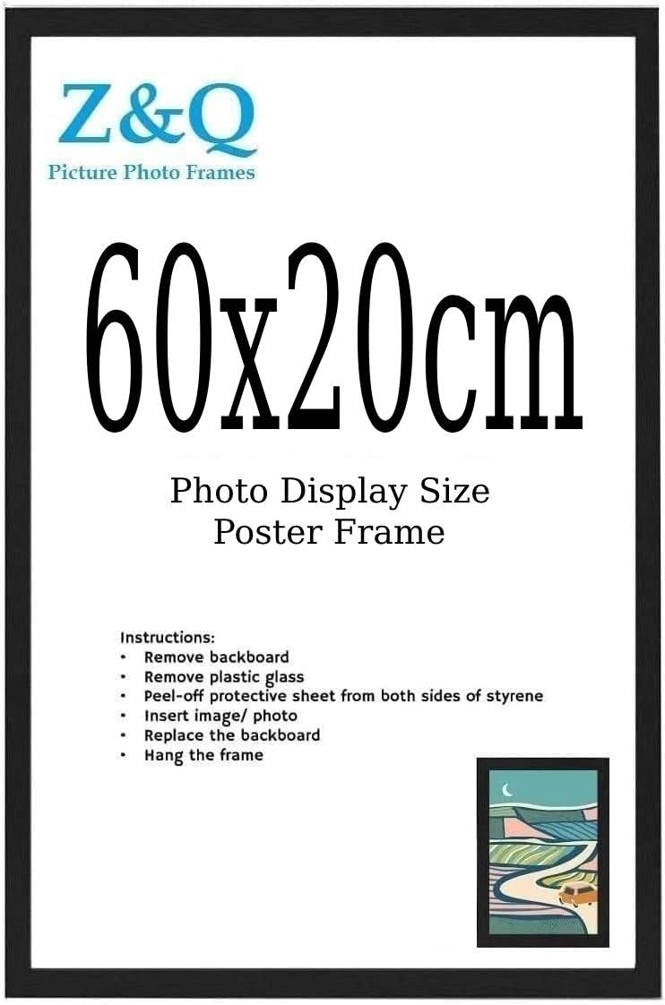 Z&Q Black 60x20 cm Poster Frame Polished Plexiglas for Wall 20x60 cm Display Vertically or Horizontally Photo Painting Print Picture - Wall Mounting Hardware Included