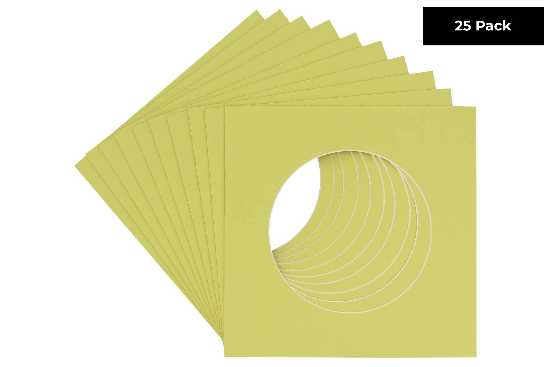 Pistachio Green Acid Free 16x16 Circle Picture Frame Mat with White Core Bevel Cut for 5x5 Pictures - Fits 16x16 Frame - Pack of 25 Matboard Show Kits With Acid Free Backings & Clear Bags