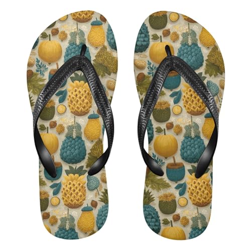 Flip Flop Sandals Pineapple Leaf Print for Women Men Beach Outdoor XS
