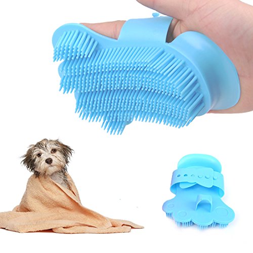 HooGoal Dog Cat Bath & Massage Brush - Pet Grooming Gloves for Shampooing and Massaging - Short or Long Hair Remover, Blue