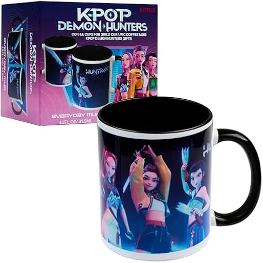 KPop Demon Hunters Oficial Huntrix Tazas Originales 315ml, Taza Ceramica de Café o Té (Negro Huntrix) | Ya disponible en tu tienda friki favorita! En mundofriki.es!