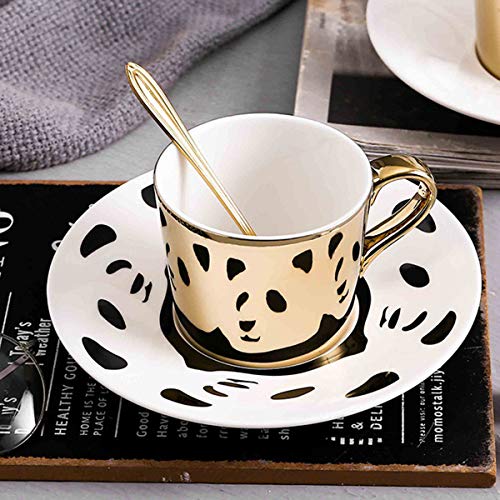 fanquare 250 ml Taza de Café de Reflejo del Espejo de Panda, Taza de Té de Cerámica dorada, juego de Taza de Café y platillo - Imagen 3