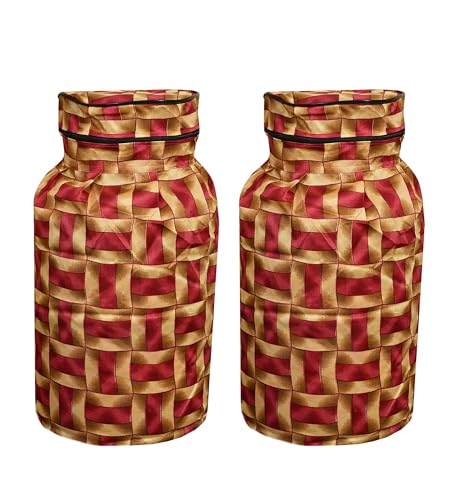 Image of Woah Cotton DustProof and Dustproof LPG Gas Cylinder Cover| Top Design Stain| Dust| DustProof PVC LPG Gas Cylinder Cover, Polyester Gas Tank Cover Fits StandardG (Pack of 2, Red Golden)