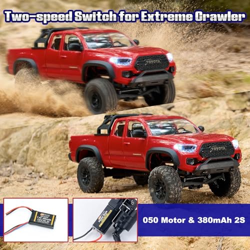 Image of FMS 1 /24 FCX24M Toyota Tacoma RC Crawler, Officially Licensed RC Truck 2 Speeds Switch with LED Lights, Off-Road RC Model for Adults (Red)
