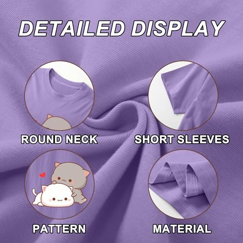 Image of KEEVICI Cute Cat Shirts for Girls Graphic Tees Kids Kawaii Cartoon Animal Print T Shirt Summer Cotton Short Sleeve Tops