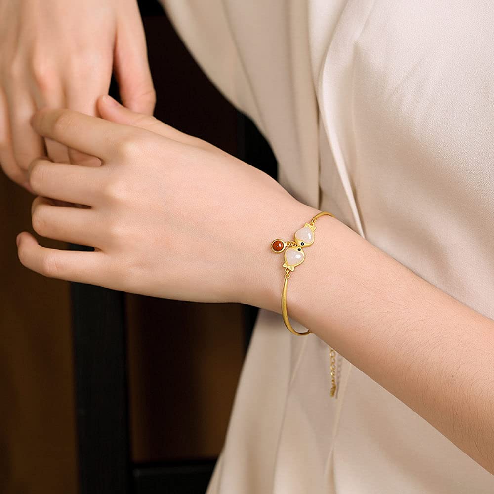 Girls Accessories Bracciale in Argento Sterling 925 Vintage per Donna Semplice Giada Giada Bianca Pesci Dorati Fascino Classico Gioielli Spiaggia Estiva Birthday Gift