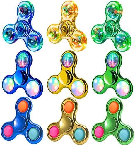 FIGROL 9 Pack Fidget Spinner, Led Light Up Fidget Spinner, Push Pop Bubble Spinner, Stress Reduction and Anxiety Relief Hand Spinner for Children thumbnail