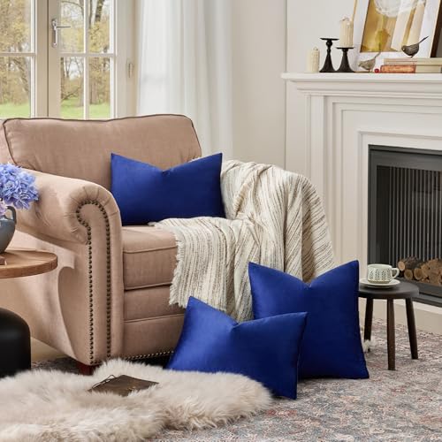 Image of GIGIZAZA Blue Velvet Decorative Throw Pillow Covers for Sofa Bed 2 Pack Soft Cushion Cover (Royal Blue, 12 x 20- Set of 2)