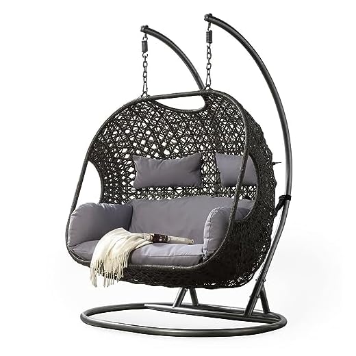 Prime Pigeon Outdoor Furniture Double Seater Swing, Beautiful Swing With Stand (Black/Grey Sofa) - Iron, 127 Cm, 203 Cm