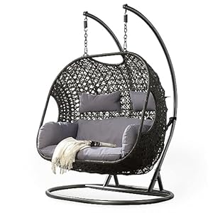 Prime Pigeon Outdoor Furniture Double Seater Swing, Beautiful Swing With Stand (Black/Grey Sofa) - Iron, 127 Cm, 203 Cm