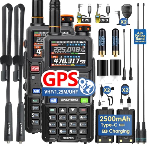 BAOFENG BF-5RH PRO GPS 10Ｗ Ham Handheld Radio, Multi-Band Long Range Two-Way Radio with 18.89'' Tactical Antenna with 2PCS CH340 USB Programming Cable
