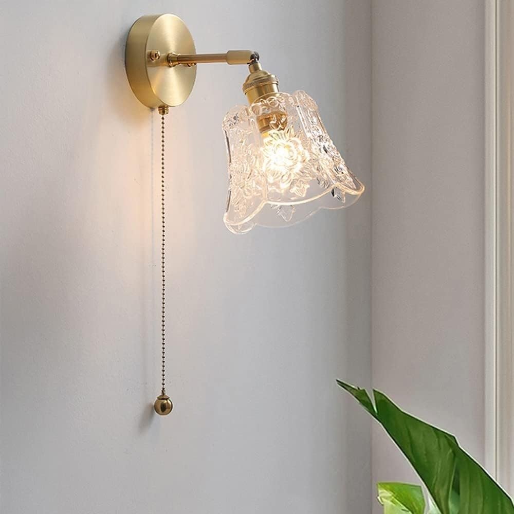 Iluminación nocturna apliques de pared de vidrio lámpara retro de latón