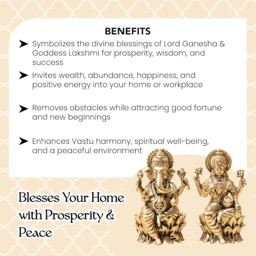 Image of Ekhasa 100% Pure Brass Lakshmi Ganesh Idol with Gift Box | Pital Murti for Pooja Room Decor Office Desk | Religious Housewarming Grah Pravesh Diwali Wedding Gift for Couple