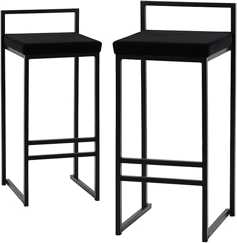 Miniatura 9 de Juego de 2 taburetes de bar de diseño industrial con estructura y respaldo de acero negro, altura ajustable, para cocina y comedor, elegantes sillas