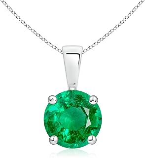 Angara Natural Classic Round Emerald Solitaire Pendant/Necklace in Sterling Silver/14K Solid Gold/Platinum for Women | May...