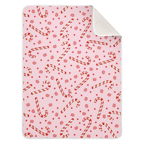 Image of Candy Cane Christmas Pink Baby Blankets Soft Warm Crib Stroller Blanket for Toddler Newborn Girls Boys, 30x40in