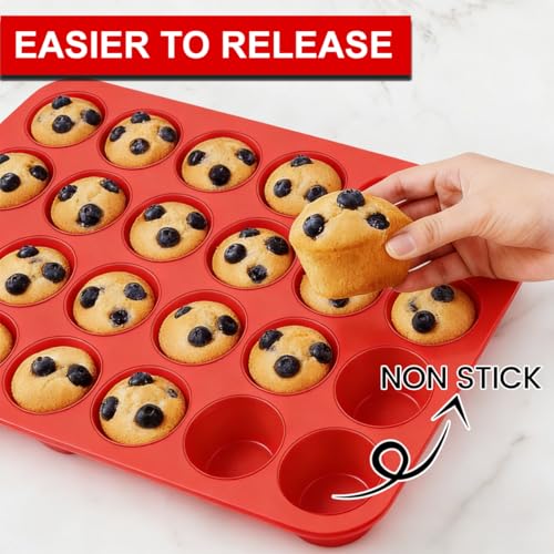 Image of CAKETIME Silicone Mini Muffin Pan 3 Pack 24 Cups Nonstick Mini Cupcake Pan for Baking Muffins Cupcakes Egg Bites Fat Bombs