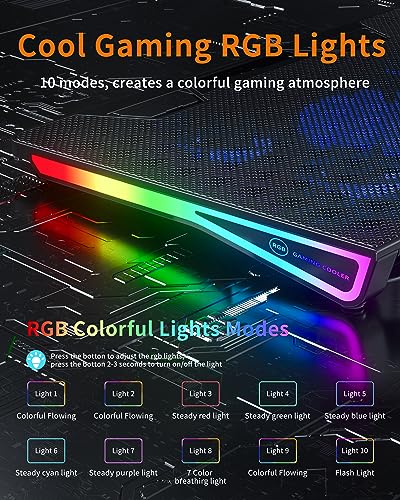 AICHESON Gaming Laptop Cooling Pad, RGB Lights Computer Cooler Stand, 5 Quiet Fans for 15.6-18 Inch Laptops, PC Notebook Heat Dissipation, AA2 - Image 5