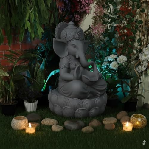 Image of Swarnhouse Lord Ganesha Decorative Water Fountain, 3 Feet Tall, Lotus Base, Indoor Outdoor Garden Decor (Article 1)