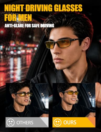 Image of BIRCEN Night Vision Glasses for Driving: Anti-Glare Metal Glasses for Men