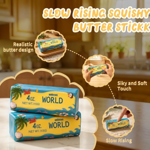 Image of 1PCS Butter Squishy - Slow Rising Butter Squishy Toy, Realistic Food Fidget Toys for Adults, Soft PU Material, Sensory Anxiety Relief & Focus Aid, Portable 5.5 Inch Squishy Butter - Beach Color