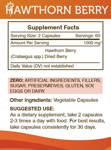 Miniatura 3 de Secrets of the Tribe Hawthorn Berry Cápsulas 1000 mg de espino (Crataegus spp.) Baya seca, suplemento de apoyo cardiovascular (120 cápsulas)