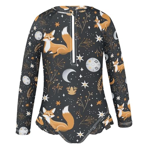 Fox on Night Girls Long Sleeve Swimsuits One Piece Zipper Bathing Suit UPF 50+ Rashguard Swimwear2