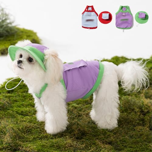 小型犬 クールベスト 中型犬 保冷剤付き 猫犬 冷却ベスト ひんやり メッシュ 水で濡らす 犬服夏用 冷感 可愛い 接触冷感 吸水速乾 猫 冷却服 かわいい 2点セット 軽量 通気性 簡単着脱 調節可能 日焼き防ぐ お出かけ 熱中症対策 お散歩 (パープル