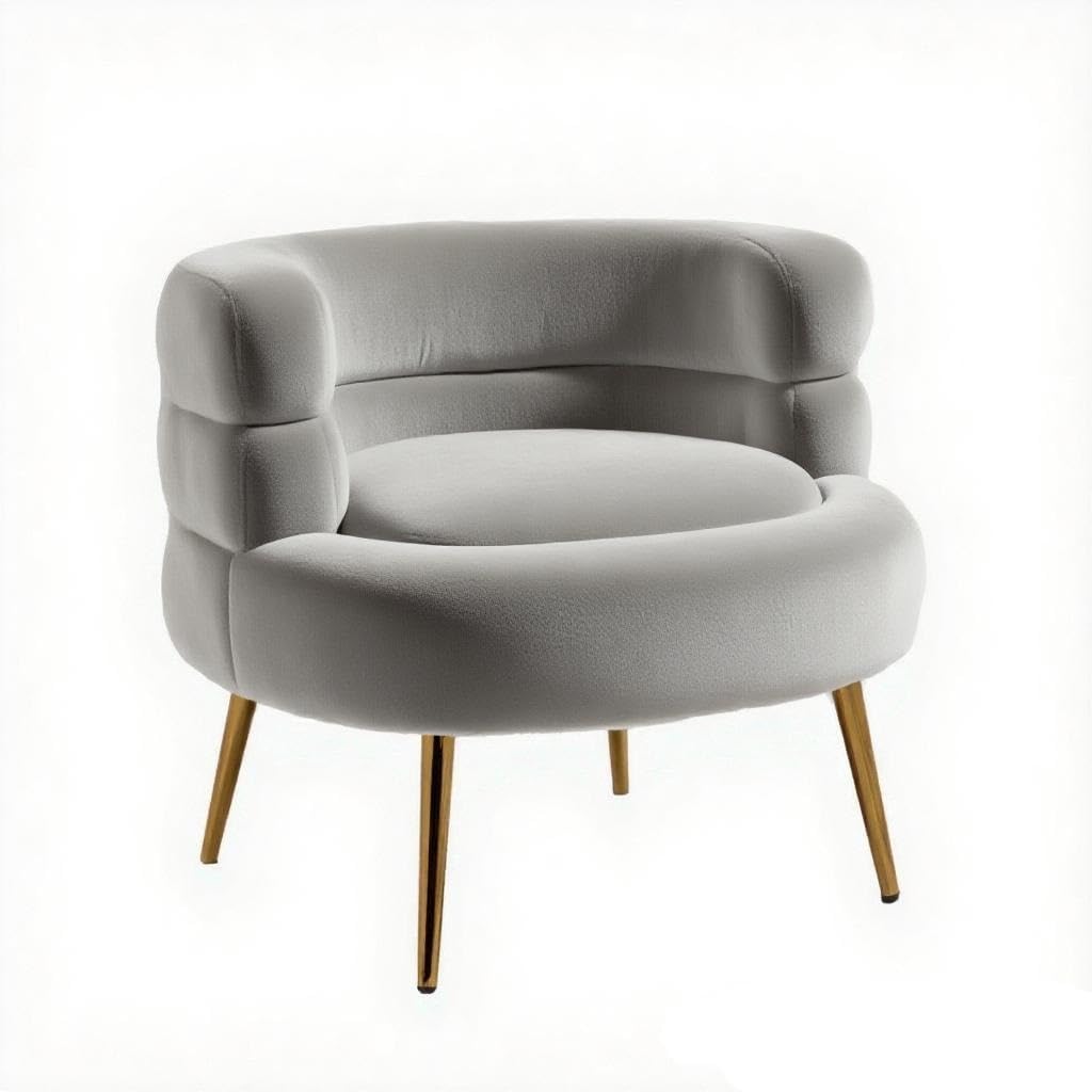 ZOBIDO Modern Accent Lambhair Chairs Comfy Upholstered Vanity Chairs for Bedroom Armchair Dining Chairs with Golden Metal Legs Desk Chair Single Person sofafor Living Room (Light Grey)