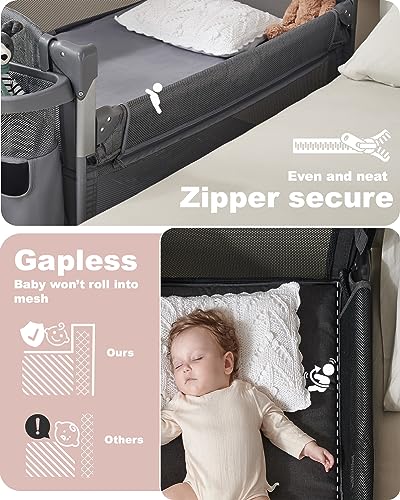 AirClub Bassinet Bedside Sleeper, Baby Bassinet Crib for Newborn, Bedside Crib Sleeper with Wheels Breathable Mesh