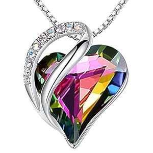 Leafael Necklaces for Women, Infinity Love Birthstone Heart Crystal Pendant, Birthday Jewelry Gifts for Her, Mom, and Wife, Silver Plated, 18 plus 2 inch Adjustable Chain