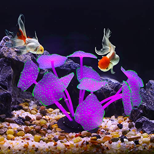 VOCOSTE Silicone Glowing Aquarium Mushroom Coral, for Fish Tank Purple - Image 2