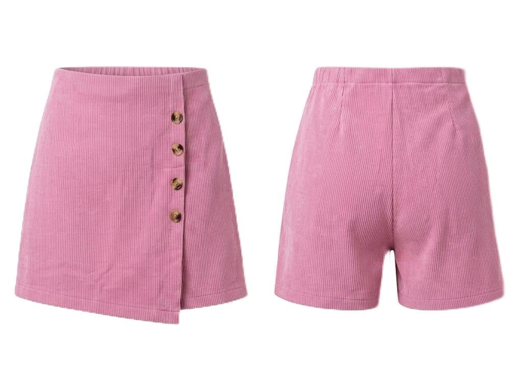 Women's Pink Corduroy Wrap Skort with Built-in Shorts-picture-49