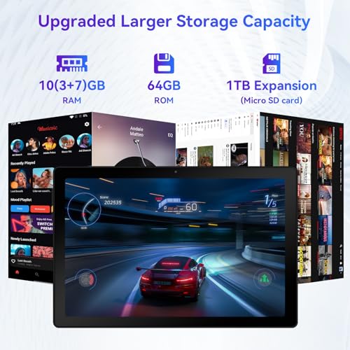 Eksvefot Android 14 Tablet, Octa-Core 10 inch Tablet, 10GB RAM+64GB ROM (Expand to 1TB), Bluetooth 5.3, WiFi 6, 5MP+8MP Dual Camera, Face ID, 4G Dongle Wireless Internet (Black) - Image 4