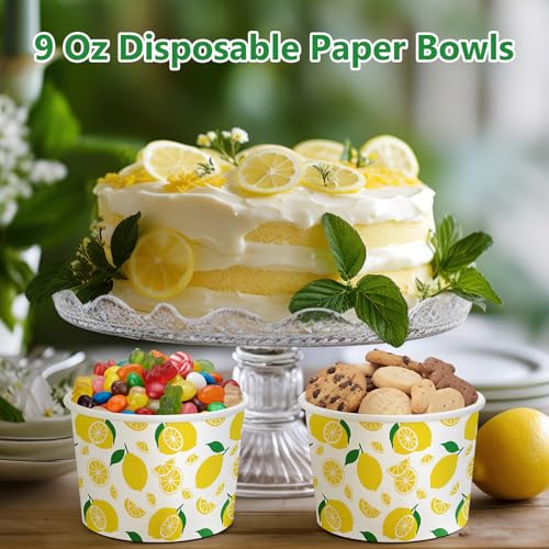 Image of Funnymoom 50 Pack Lemon Ice Cream Cups 9 oz Yellow Lemon Disposable Dessert Bowls Paper Soup Bowls Snack Cups for Hot or Cold Food for Summer Fruit Theme Baby Shower Wedding Birthday Party Supplies